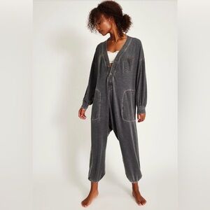 Free People Charcoal Button-Front Jumpsuit
